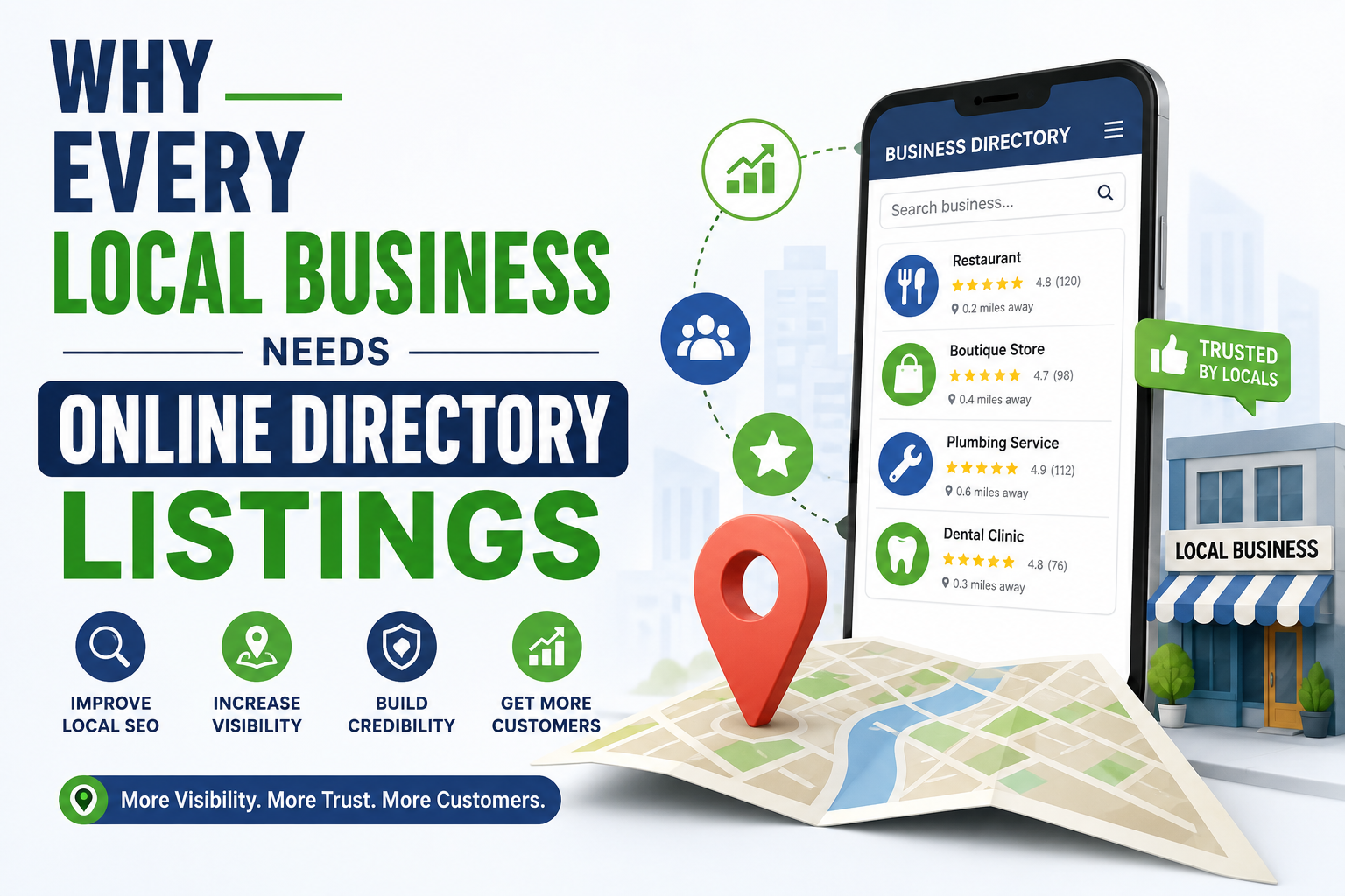 Local business owner managing online directory listings to improve local SEO and business visibility on search engines